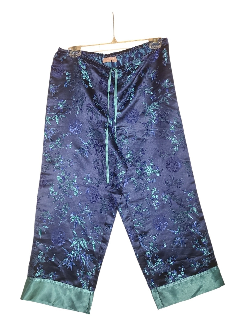 VTG Victoria's Secret 2003 Blue Satin Asian Floral Pajama Pants Small Y2K